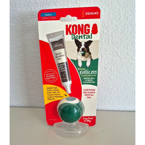 KONG Dental Ball Tropiclean Enticers Gel Medium Teeth Cleaning Dog Chew Toy